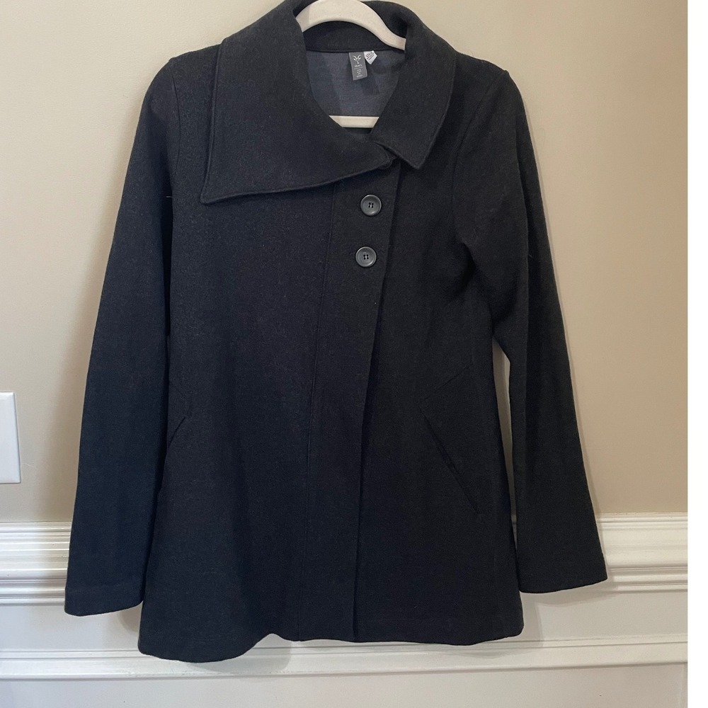 Ibex Pez Cardigan Jacket Size S Merino Wool Made in USA Black Asym Collar